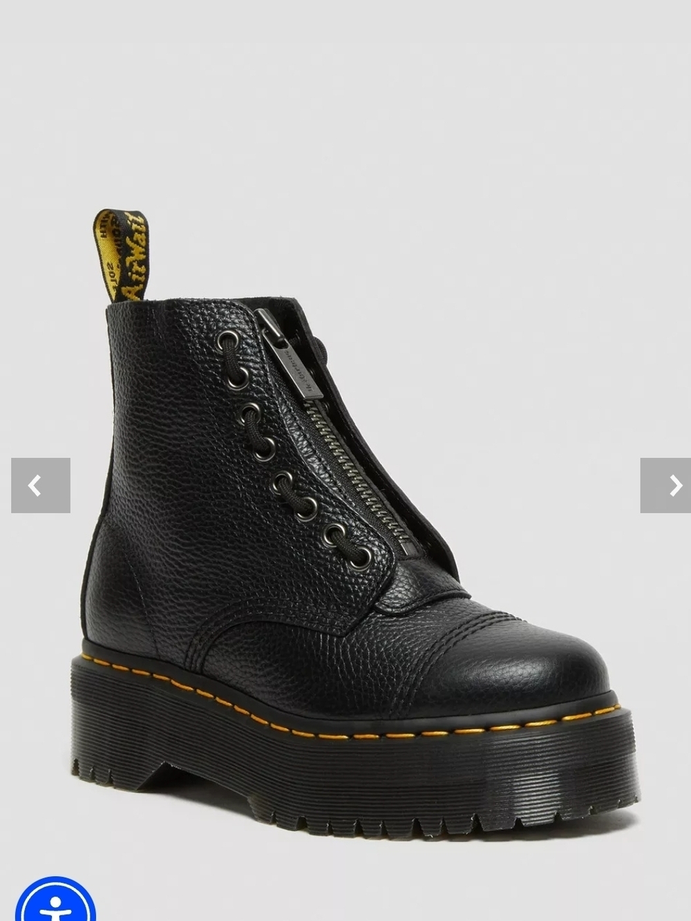 Dr. Martens Black Leather Front-Zip Platform Ankle Boot